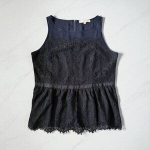 ANN TAYLOR LOFT Navy Black Lace Peplum Tank Top Size 12